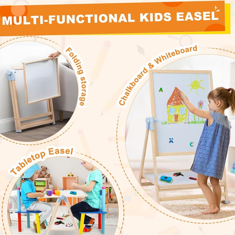 Weudear Easel for Kids Toys, Toddler Dry Erase Board,Magnetic Double Sided Wooden Standing, 4 in 1 White Board & Chalk Board & Tabletop for Kids 3-4 4-8 9-12 Height Adjustable 22-39 inch - Image 5